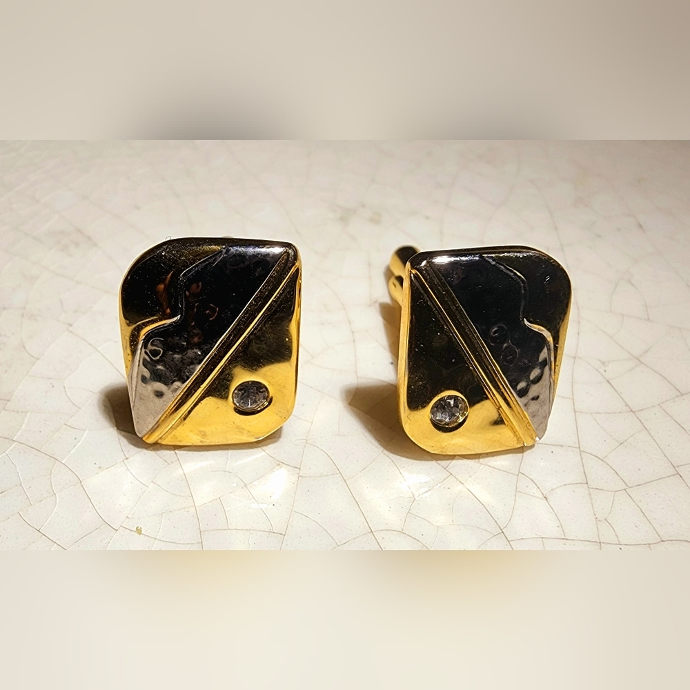 Vintage NWOT gold and silver with clear stones cufflinks, art deco